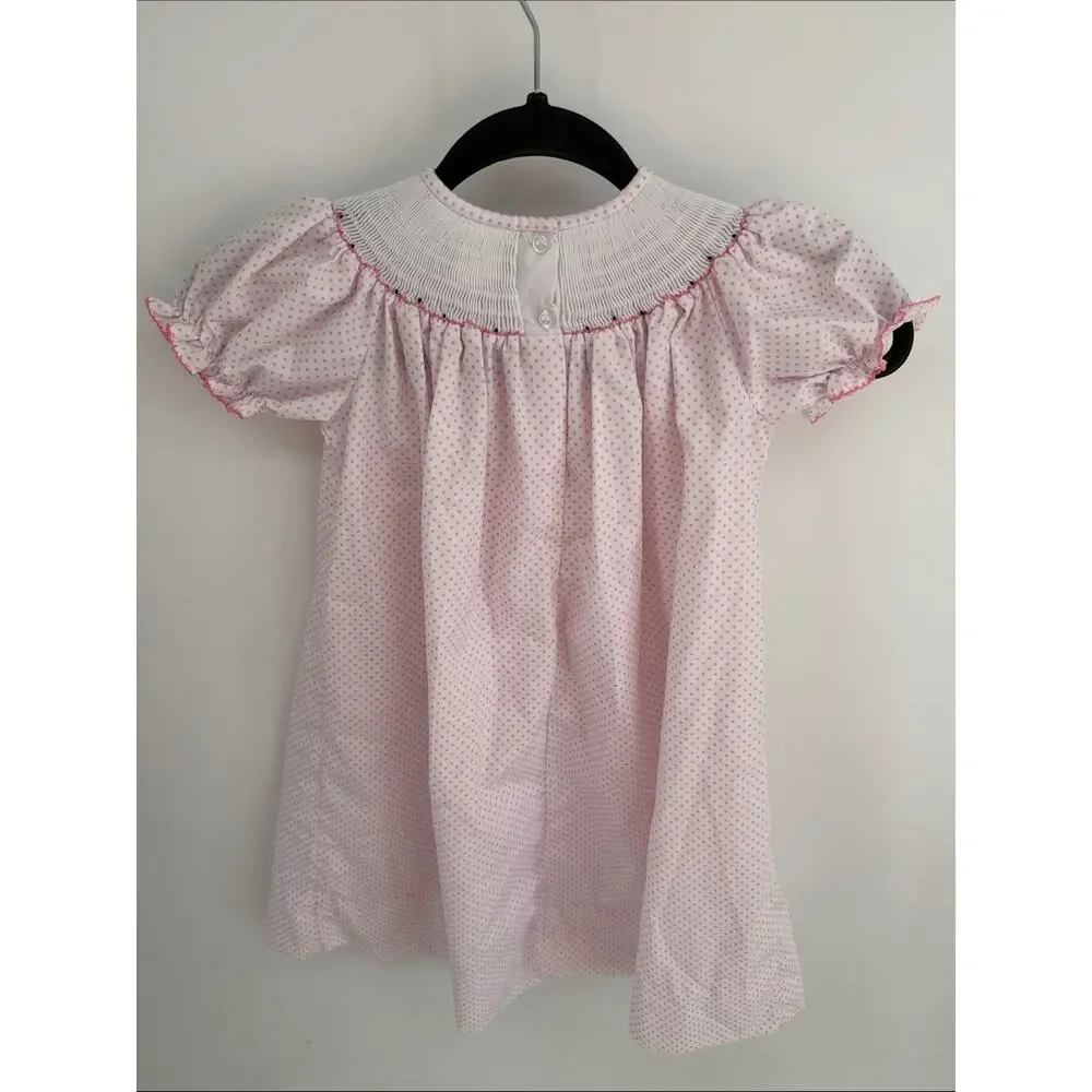 Classic Whimsy Parisian Eiffel Tower poodle embroidered smocked polka dot dress